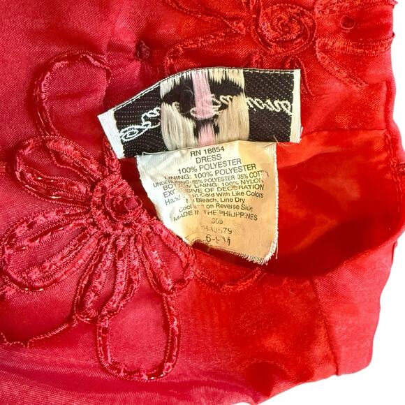 1st Christmas Dress Girls Infants Sz 6-9 Mo. Red Back Tie/ Button Christmas EUC - Picture 7 of 8